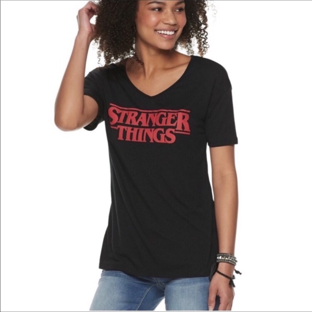 Stranger Things Logo V Neck Tee NEW